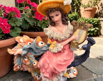 Vintage Rococo Revival Capodimonte Girl with Peacock
