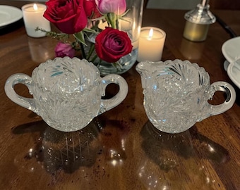 Antique American Brilliant Cut Creamer and Sugar Bowl
