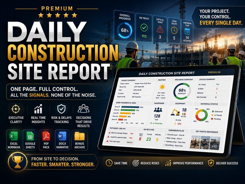 Construction Daily Site Report Template | Excel, Google Sheets ...