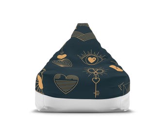 Golden Tarot Symbols Bean Bag Chair Cover | Dark Mystic Pattern
