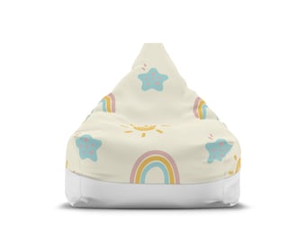 Funda para puf con arcoíris y estrellas en tonos pastel / Decoración para habitación infantil soleada