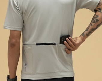 Gravel Cycling Jersey Regular Fit Bicyle T Shirt With 3-Pocket Coffee Ride