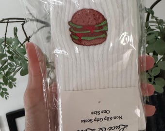 Grip sokken met geborduurd hamburgermotief
