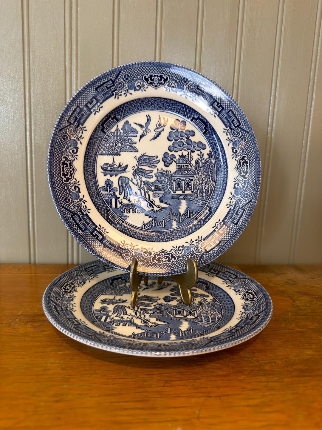 Vintage Churchill Willow Pattern Plates Set | Blue White Chinoiserie ...
