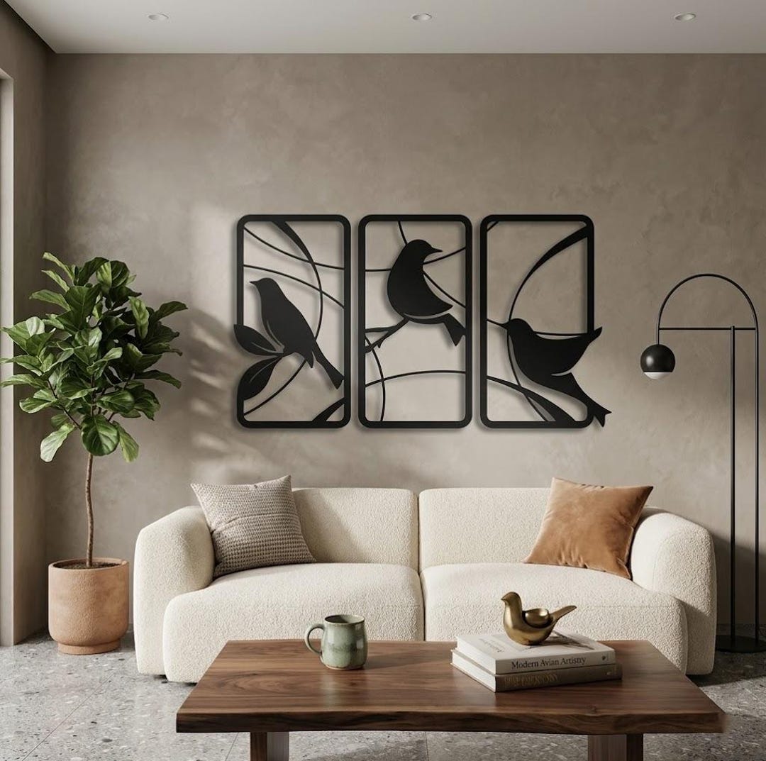 Bird on Branch Metal Wall Art Set of 3 | Nature Triptych Bedroom Decor ...