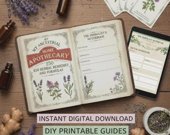 Ancestral Home Herbalism Guide | 250+ Timeless Plant Recipes & Botanical Journal | Digital DIY Printable Workbook