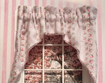 ANY FABRIC Dollhouse Miniature CURTAIN Window Treatment, Tapered Valence - Custom Made to Order, 1:12 Scale