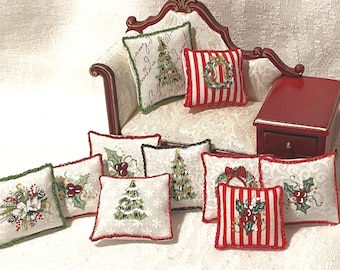 Dollhouse Miniature CHRISTMAS PILLOW Hand-painted Christmas Tree Artisan 1:12 Accessory Decor
