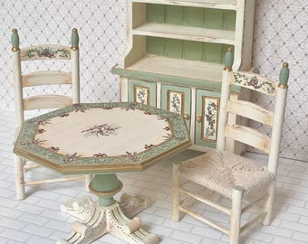 Dollhouse DINING ROOM SET Hand-Painted Sage & Ivory Woodland Charm 1:12 by Miniature Lane