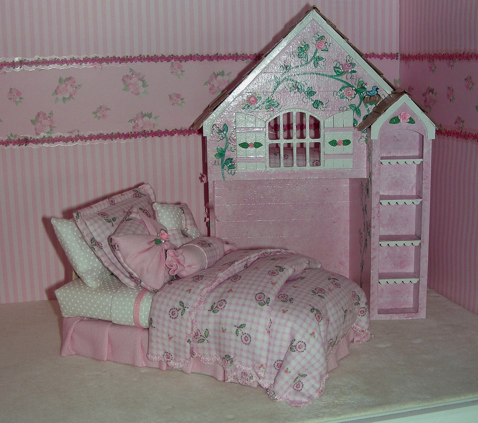 Pink & White Perfection PLAYHOUSE BED Dollhouse Miniature Etsy