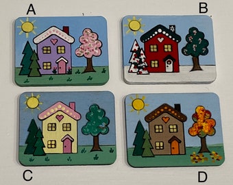 Dollhouse Miniature 1:12 Wooden Puzzle - Hand-Painted 11-piece Puzzle Cottage House 8 Designs to Choose Spring Summer Fall Winter