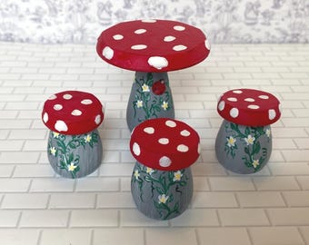 Dollhouse Miniature NURERY TABLE Mushroom Set 1:12 Crib Furniture Artisan Hand-Painted