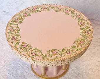 Dollhouse HALL TABLE Artisan Hand-Painted 1:12 by Miniature Lane Exclusive Pink & White Round Table Pillar Base Foyer Entryway