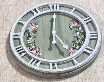 Dollhouse Miniature FARMHOUSE WALL CLOCK 1:12 Scale Kitchen Bedroom Hall Decor Accessory Laser Cut Wood Choose Your Color