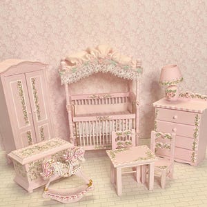 Dollhouse Miniature Princess Nursery 1:12 Hand-Painted Furniture