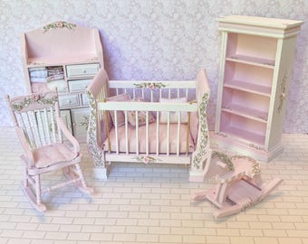 Dollhouse Miniature Princess Nursery 1:12 Hand-Painted Furniture