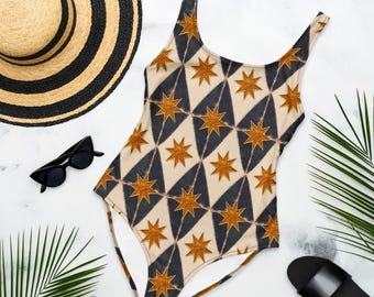 Jester Diamond Harlequin One-Piece Swimsuit - mediterranean tile