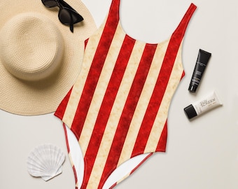 Vintage Circus Stripe Leotard – Red & White Retro Bodysuit