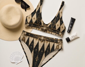 Imperial Harlequin Bikini | Gothic Circus Swimwear Black Gold Baroque Set | Luxury Jester Costume