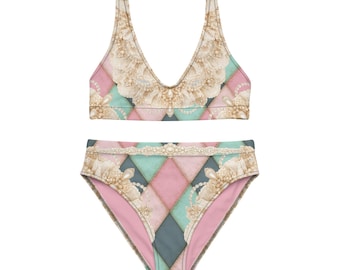 Whimsical Harlequin Set, Circus Performer Costume, Clowncore Two Piece Swimsuit,Pink and Blue Lace Design