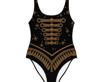 Black Gold Circus Leotard, Military Circus Costume, Gothic Ringmaster Ringmistress Bodysuit, Burlesque Dancewear, Festival Outfit