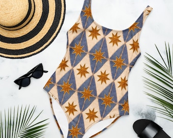 Jester Diamond Harlequin One-Piece Swimsuit - Mediterranean Tile