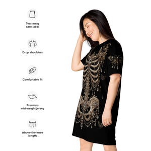 Gothic Skeleton Oversized T-Shirt Dress | Victorian Bone Art Tee | Dark Academia | Pearl Skeleton Graphic Shirt | Gothic Streetwear