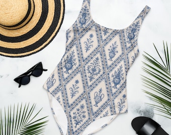 The Versailles Conservatory Bikini | Blue Chinoiserie Harlequin Swimsuit | French Toile Inspired One Piece | Cottagecore Swimwear