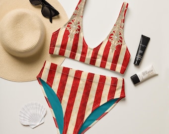 Vintage Circus Stripe Bikini Set – Red & White Retro Swimwear