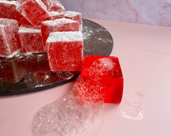 Kostki mydlane Turkish Delight | Mydło o zapachu kwiatu wiśni | Mini mydło deserowe | Mydło inspirowane słodyczami | Uroczy prezent mydlany | Mydło na upominek na imprezę (niejadalne)