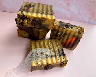 Jabón de café y cúrcuma en barra + Protector de jabón GRATIS / Exfoliante iluminador para el cuidado de la piel
