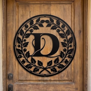 Personalized Metal Vine Monogram Sign | Circle Initial Wall Art | house Front Door Decor | Wedding Anniversary Housewarming Gift for Couples