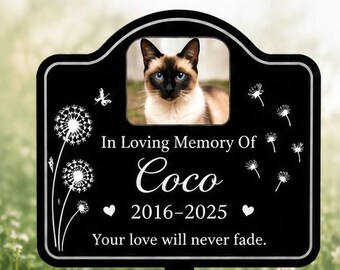Personalized Pet Memorial Garden Sign – Custom Cat Grave Marker Metal Tinplate 2mm Outdoor Pet Loss Tribute Plaque with Photo, 10/12/14 Inch