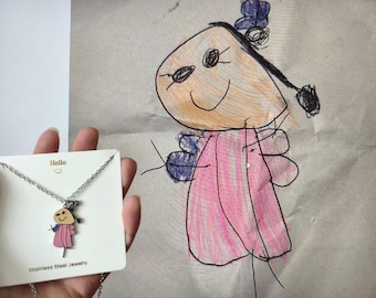 Personalized Kids Drawing Necklace - Turn Your Child's Art into Timeless Keepsake, Custom Doodle Pendant Baby showers and new parent gifts