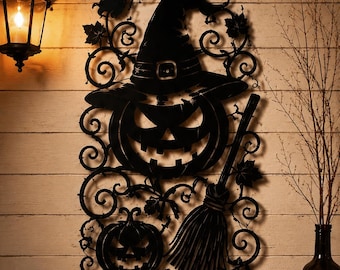 Halloween Metal Wall Art Witch Pumpkin Decor,  Gothic Halloween Home Decor, Farmhouse Fall Porch Decoration