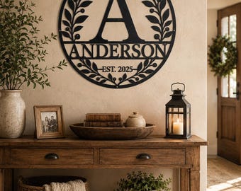 Personalized Family Name Metal Wall Sign, Custom Monogram Wall Decor, Farmhouse Initial Sign, Established Date Metal Art, Housewarming Gift