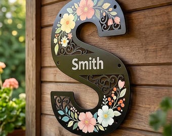 Custom Painted Metal Nameplate | Metal Wall Art | Split-Letter Monogram Wall Decor | Personalized Wedding Gift | Outdoor Signage