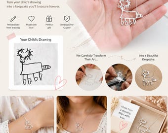 Custom Child Artwork Necklace, Turn Child's Art into Jewelry, Handmade Keepsake Gift for Mom Grandma, Custom Drawing Pendant