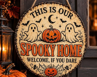 Personalized Halloween Sign, Custom Spooky Home Metal Sign, Vintage Halloween Door Decor, Rustic Front Porch Wall Hanging