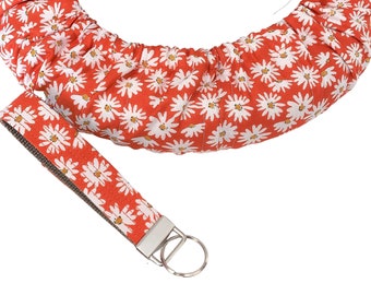 Custom Fitted Steering Wheel Cover White Daisies on Orange-Flanned Lined Non Slip-Keychain Option-Cute Car Accessory