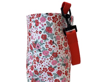 Red/Pink Floral Garbage Bag- Use in Car, Home, RV Camper or Personal Use-Water Repellent- Swivel Snap Hook Strap-Gift for Friends