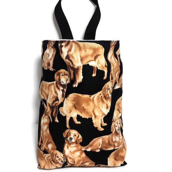 Golden Retriever Car Trash Bag - Cute Car Accessory - Small Single Handle Car Garbage Bag - Soft Foldable Bag -Made In USA