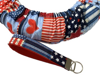 Patriotic Patch Red, White, Blue Cotton Steering Wheel Cover-Full Flannel  Lining, Non Slip-Sized to Fit Vehicle-Best Friend Gift