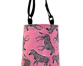 Car Trash Bag Small-Gear Shift or Headrest Friendly-Water Resistant Lining-Firm Body-Car Accessory-Zebras on Pink Cotton Fabric Design