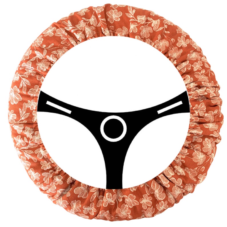 Rust Boho Floral Cotton Steering Wheel Cover-Non Slip Grip-Full Flannel Lining for Padding/Comfort-Sized to Vehicle SWC-SteerWheelCover