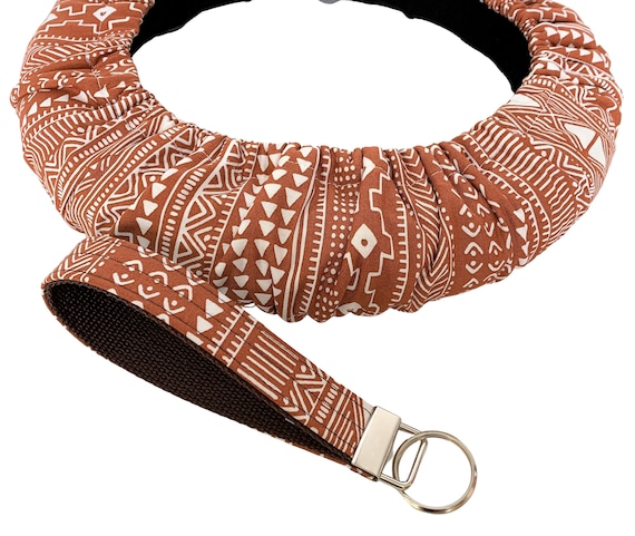 Rust Boho, Cotton Steering Wheel Cover, Custom Sized ,Flannel  Padding, Anti - Slip