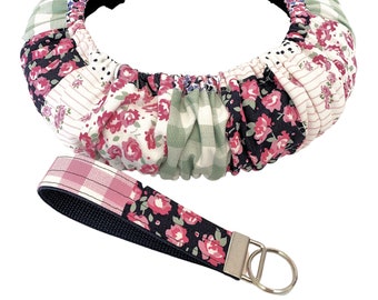 Pink Patchwork ,Cotton Steering Wheel Cover-Custom Sized,Flannel Lined, Non-Slip Grip