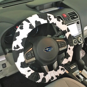 Cow Black & White Cotton Steering Wheel Cover-Non Slip Grip-Flannel Lining for Padding-Custom Fitted to Your Vehicle-Car Accessory Options SWC-SteerWheelCover