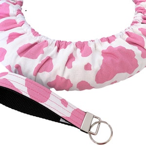 Pink Cow Spots Cotton Steering Wheel Cover-Non Slip Grip-Flannel Lining Padding-Custom Made Steer Wheel