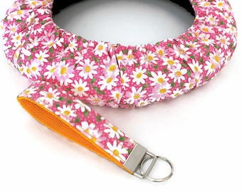 Daisy Pink Cotton Steering Wheel Cover-Custom Fit To Your Vehicle-Non Slip Grip-Flannel Lined for Padding-Car Accessory Options